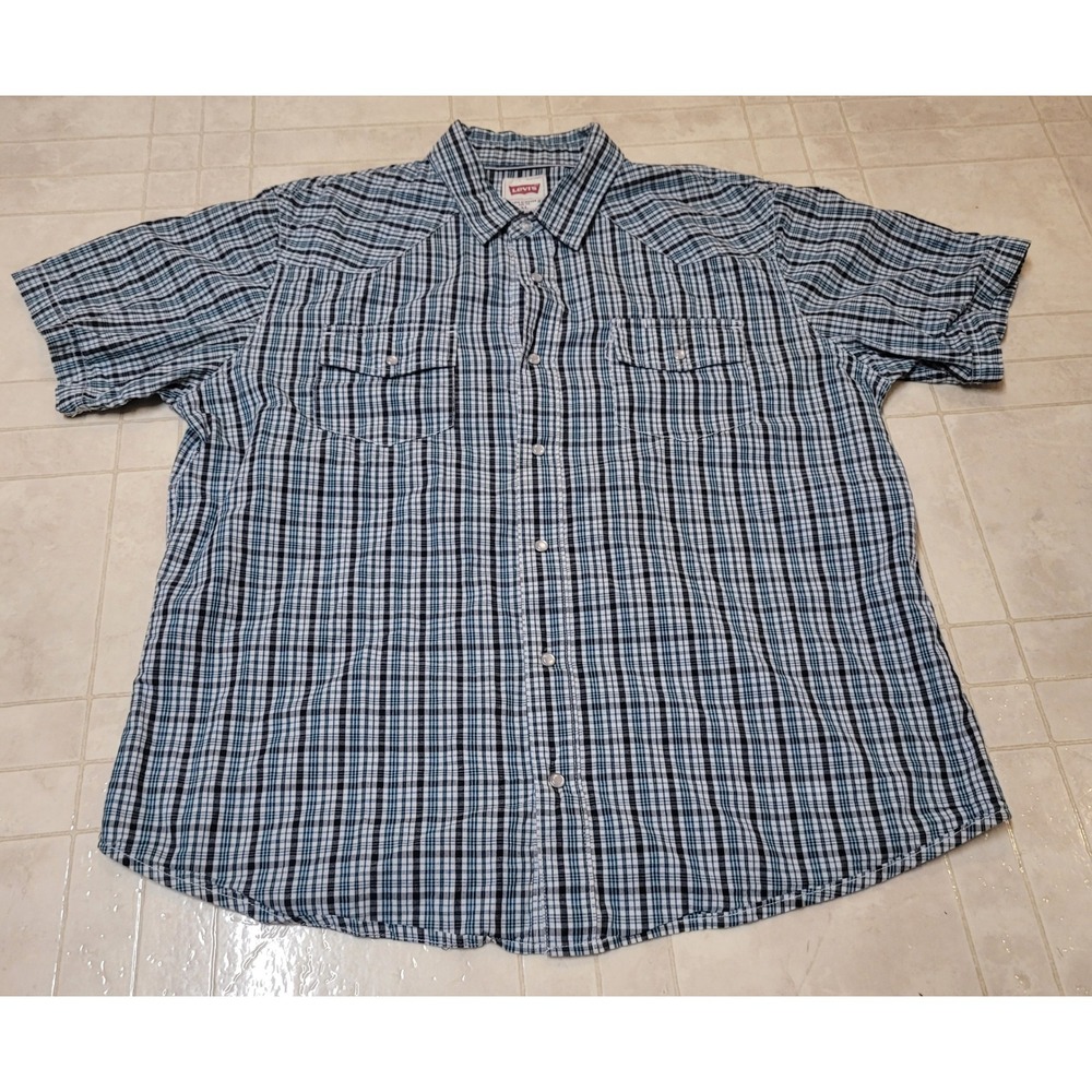 Levi's XL Plaid Shirt Short Sleeve Button Up Red Tab Western Style Mens